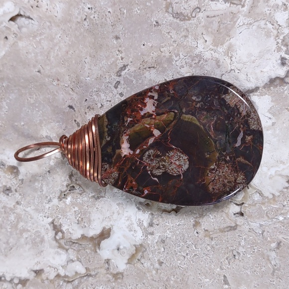 Copper Wire Wrapped Stone Pendant - Picture 2 of 4